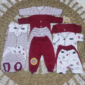 promo Paket Hemat 12 Pcs Baju dan Celana Bayi Baru Lahir Newborn Seri Marun