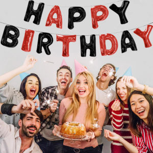 Black Red Happy Birthday Banner 13pcs 16 Inch Aluminum Mylar Foil Letters Balloons Party Decorations Supplies for Kids and Adult