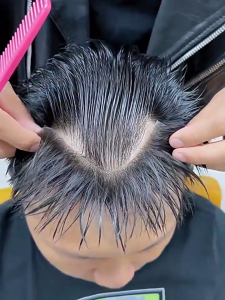 วิกผมหน้าผากหัวผมปลอมผู้ชายสไตล์ M สำหรับผู้ชาย6ชิ้นเทปฟรีผมปลอมมนุษย์บราซิลสำหรับศีรษะล้านผมสำหรับต่อ Remy สั้น6นิ้วพร้อมผมธรรมชาติฐานหนัง PU