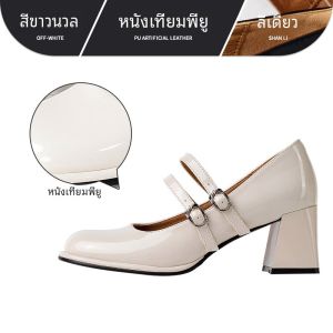 รองเท้าส้นสูง Mary Janes สไตล์นางฟ้าสำหรับผู้หญิง รองเท้าส้นเดี่ยวแบบสวมหัวกลม พื้นยาง ทรงหัวมน รองเท้าแฟชั่นฤดูใบไม้ร่วง