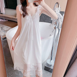 ชุดนอนผู้หญิงแขนกุดคอตตอนลายลูกไม้สีขาว ชุดนอนฤดูร้อน ชุดนอนผู้หญิง ชุดนอนแขนกุด ชุดนอนคอตตอนแท้ ชุดนอนฤดูร้อน