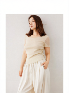 Loose Round Neck Silvery Mesh Knit T Shirt
