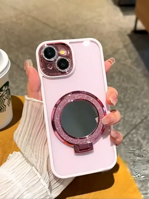 Silicone Case iPhone 11 12 13 14 15 pro max 15 plus Foldable Glitter Mirror Holder Makeup anytime Shockproof Acrylic Hard Case iPhone 11 12 13 14 pro max 15 plus