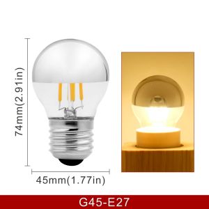 Mirror Silver Retro Edison LED Light Bulb E14 E27 4W G45 A60 ST64 G80 G95 Vintage Filament Lampada LED Lamp Warm White Lighting
