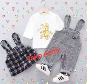 overall kotak bisa anak laki-laki & anak cewek 1-2 tahun