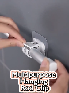 Nail-Free 2PCS Self-Adhesive Curtain Rod Hooks Hanging Rod End Rod Clip Wall Mount Adjustable Rod Clamp Hooks