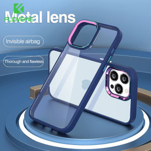 FLOVEME Acrylic Gradient Metal Lens Frame Phone Case For iPhone 14 13 12 11 Pro Max Shockproof Bumper Clear Back Cover For iPhone 14 13 12 11
