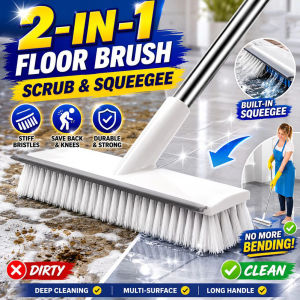 【BUY 1 TAKE 1】2-in-1 Long Handle Bathtub Clean Floor Scrub Brush,Adjustable Stainless Metal Handle Scrubber with Stiff Bristles Floor Scrub Brush with Long Handle Stiff Bristle Brush Scrubber Cleaning Brush for Deck Bathroom