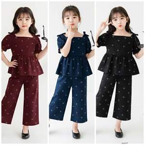 setelan one set 3 in 1 Premium Anak Perempuan Terbaru bahan mix jeans dan kaos borkat Usia 3-12 Tahun