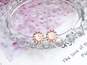 ￼Subang Kristal Natural Crystal Star Light Rose Quartz Earrings 925 Silver Pin 纯天然水晶星光粉晶耳钉 925 纯银耳针 2813