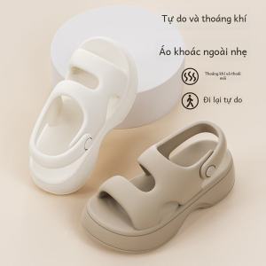 Outdoor EVA Anti-Slip Thick Heel Roman Sandals Womens Summer Korean Style Simple Match Beach Shoes TPR mid Heel Pure Color