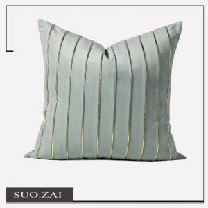 Modern Luxury Sample Room Sofa Pillow Cover Summer Grey Green Stripe Metal Leather Patchwork Square Pillow Home Decor Cushion