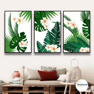 [HCM]Bộ 3 tranh lá cây xanh khung composite
