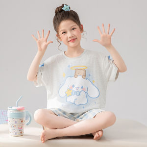 MiiOW | Pure Cotton Lightweight Breathable Childrens Sleepwear Short Sleeve Shorts Home Clothes For Girls Teenage Summer Pyjamas