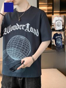 ROMON | Lormen Mens Ice Silk Short Sleeve T-Shirt Summer Thin Round Neck Printed Casual Cotton Fashion Urban Style Cool Feeling