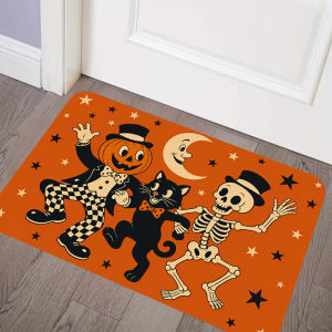 VIKAMA Retro Halloween Skull Doormat Non-Slip Indoor/Outdoor Entry Mat Spooky Festive Decorative Rug Halloween Home Decor