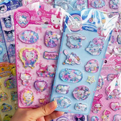 5PCS Cute Anime Sanrio Hellokitty 3D Shake Stickers Notebook Album Diary Handbook Decoration School Student Stationery Toy Gift