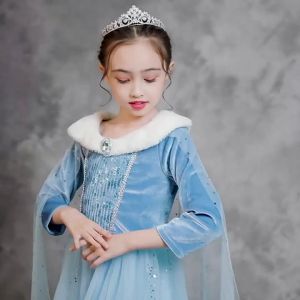 Elsa Snow Queen Long Sleeve Kid Princess Dress Girl Cosplay Christmas Halloween Birthday Party Autumn Winter Performance Costume