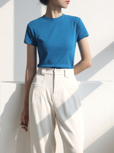 Áo thun cotton vừa vặn cho nữ màu đen trắng và xanh lam tay ngắn và cổ tròn của Tigers Golden