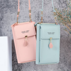 Fashionable Korean Style Zipper Mobile Phone Bag Single Shoulder Crossbody Bag for Students Compact Wallet PU Material
