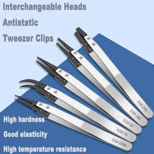 6pcs/set Watch Repair Tool for Watchmaker Straight Elbow Handle Stainless Antistatic Plastic Handle Installation Work Tweezers