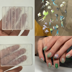 Tropical Forest Themed Nail Art Mold with 3D Bird Leaf Design Transparent Silicone Mold for Nail Decoration