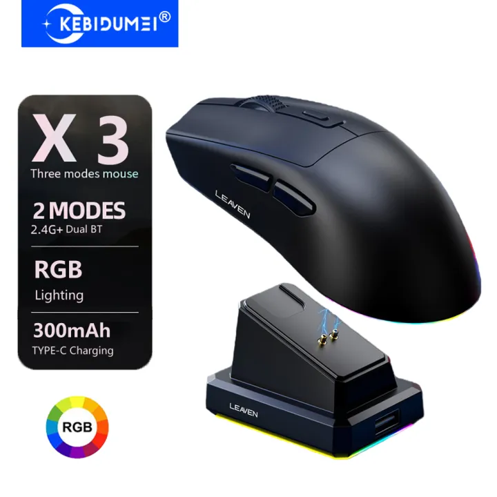 kebidumei | KEBIDUMEI Dual-Mode 2.4G Wireless Mouse Two Bluetooth Mouse RGB Gaming Mouse with Charging Dock Rechargeable Ergonomic Mouse