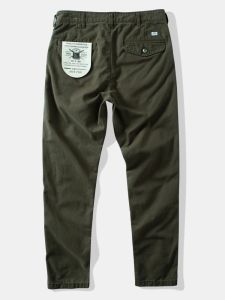 Quần Ống Đứng Dày Màu Xanh Lá Cây Cổ Điển Quần Ống Đứng Cotton Nguyên Chất Rộng Rãi Quần Dài Thường Ngày Mùa Thu Đông Chống Mài Mòn