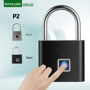 RAYKUBE P2 Smart Fingerprint Padlock Waterproof Zinc Alloy Biometric Padlocks With Buit-in Rechargeable Battery