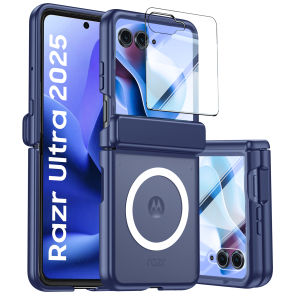 for Moto Razr 70 2026/60 2025/50 2024 Phone Casewith Screen ProtectorMagnatic Translucent Matte Shockproof Case-Black