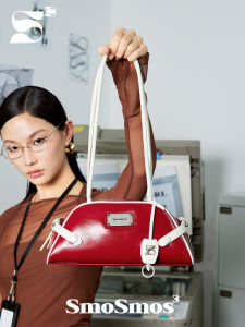 Original SmoSmos Leather Bowling Underarm Bag Womens Spring Summer Fashion Bag Korean Style Zipper Closure Daily Match