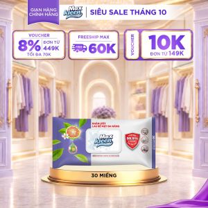 Khăn Ướt Lau Bề Mặt Đa Năng MaxKleen Loại Bỏ 99.9% Vi Khuẩn Hương Trà Xanh & Cam Bergamot 30 Miếng/Gói