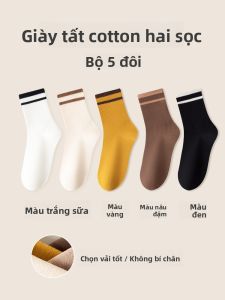 JINGCHI | Tất cotton thoáng khí mùa xuân thu cho nữ màu đen trắng chống mùi thấm mồ hôi tất dài đến bắp chân mỏng tayệt đối thoải mái