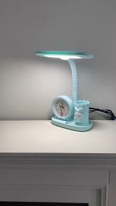 Đèn LED Để Bàn Đa Năng Cắm Điện Đèn Học Để Bàn Chống Cận Có Đồng Hồ Và Hộp Đựng Bút