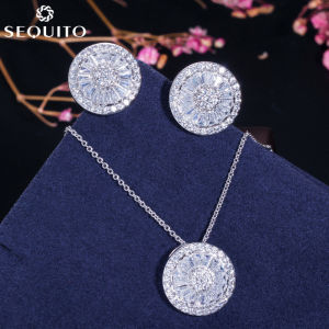 SEQUITO Miễn Phí Vận Chuyển Vòng Cổ Mặt Dây Chuyền Hạt Charm Hoa Đá Zircon Khối Lập Phương Màu Xanh Ngọc Lục Bảo Tự Nhiên Bộ Trang Sức Cho Ngày Của Mẹ SJ254