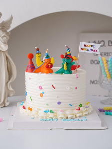 Retro Cute Cartoon Dinosaur Birthday Cake Decorative Candles One Year Old Party Decoration Arrangement Dinosaur Themed Festive Supplies
