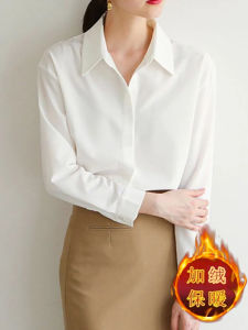 เสื้อเชิ้ตคอวีแขนยาวหนาหนาพิมพ์ลายฤดูหนาวสำหรับผู้หญิง ทรงหลวม ปกเสื้อเชิ้ตผู้หญิง ใส่ไปทำงานในฤดูใบไม้ร่วงและฤดูหนาว เสื้อเชิ้ตผู้หญิงโพลีเอสเตอร์