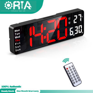 ORIA Large Digital Wall Clock with Remote 13" Large Display LED Alarm Clock with Time Date Temp Week Desk Clock with Countdown Function 12/24H Adjustable Brightness for Living Room Gym Shop Warehouse Office Classroom Decor