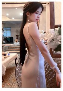 Adjustable Strap Large Backless Lace Trim Dress Camisole Mid-Length Qipao Hanfu Inner Wear Skirt Versatile Womens Vest Top