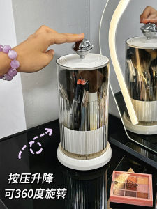Rotating Press up Dustproof Makeup Brush Storage Box Cosmetic Lipstick Eyeliner Brow Pen Organizer round Tabletop Holder