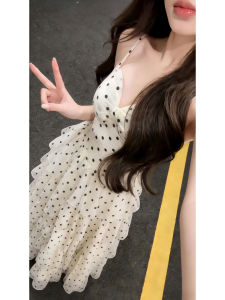 CHANGTONG | Summer New French Style V-Neck Polka Dot Dresses