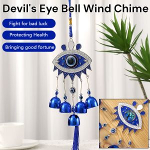 Devils Eye Guardian Wind Chime Evil Eye Hamsa Feng Shui Wall Hanging Lucky Charm Wind Chimes Blue Eye Door Decor