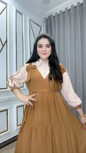 Baju Wanita Hikaya Rawis Katun Rayon Twill – Dress Kancing Depan Busui Tali Pinggang Rempel Rawis