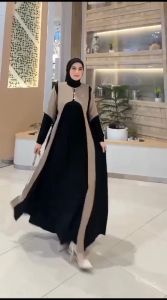 Atiyah Dress Polos Kondangan Bahan Ceruty Babydoll Dua Layer Full Furing Gamis Elegant Kekinian