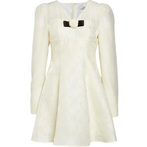 TAMMY TANGS | Elegant Long Sleeve Floral Embroidery Organza Dress Womens High Waist A-Line Skirt Zipper Closure V-Neck Spring Summer Autumn