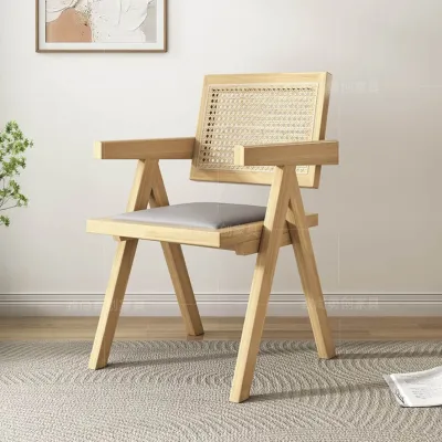 🇲🇾 READY STOCK🔥Muji Rattan chair household Nordic style back chair balcony leisure chair solid wood dining chairs 藤编椅子靠背椅休闲椅实木餐桌椅