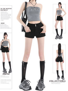 MZVZ | Black Fashionable Double Buttoned Shorts Low Waist Ultra Short Design
