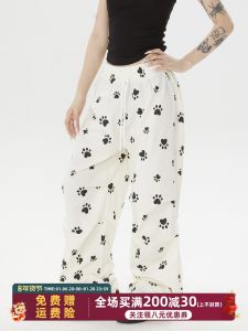 กางเกงขายาวทรงหลวมสไตล์อเมริกันพิมพ์ลายมือเล่นน้ำหนักเบาสำหรับฤดูร้อนสำหรับผู้หญิง ทรงตรง ขากว้าง กางเกงขายาวลำลอง ทรงหลวม
