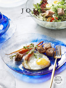 Creative Glass Bowl Plate Fruit Salad Dish Durable Tableware Utensils Handmade Crafted Universal Use Stripe Pattern Design