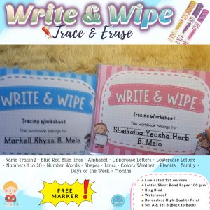 Laminated Write & Wipe / Trace & Erase Personalized Tracing Worksheet Workbook Free Marker Reusable | RABAH UP STORE